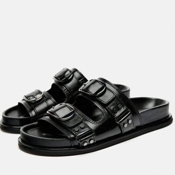ZARA BUCKLED LEATHER SANDALS - Picture 3 of 9